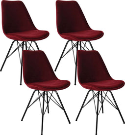 Kick kuipstoel Velvet rood - zwart frame - set van 4