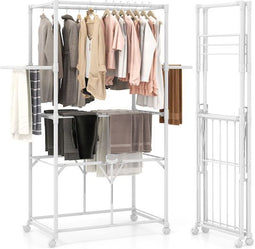 Coast Droogrek Zilver – Opvouwbaar Aluminium Wasrek met Wielen en Verwijderbare Plank – 94 x 54 x
