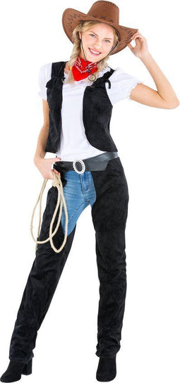 dressforfun Wild Amber - vrouwenkostuum cowgirl - vest met kunstleder - XXL