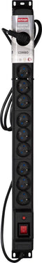 ActiveJet Combo 12 Socket Power Strip 1,5 M Zwart.