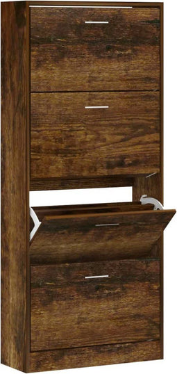 vidaXL - Schoenenkast - 63x24x147 - cm - bewerkt - hout - gerookt - eikenkleurig