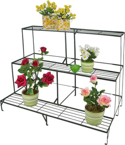 HI - Bloemenrek - 3-laags - 100x60x75 - cm - metaal - zwart