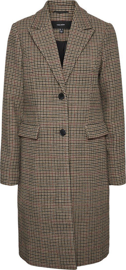 VERO MODA VMBLAST CHECK LONG WOOL JACKET - Dames Jas - Reverskraag lange mouwen knoopsluiting - Maat L (40)