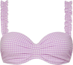 Beachlife Lilac Check - Halter bikinitop met beugel - Multiway met ruffle en basic bandjes - Lila/Geblokt
