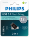 Philips 2-in-1 USB-C - USB 3.1 32GB - Leessnelheid 180MB/s - Zwart