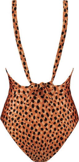 Beachlife Leopard Spots - V-hals badpak - Ingebouwd topje mesh - Dierenprint bruin/oranje