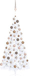 vidaXL - Kunstkerstboom - met - verlichting - en - kerstballen - half - 210 - cm - wit