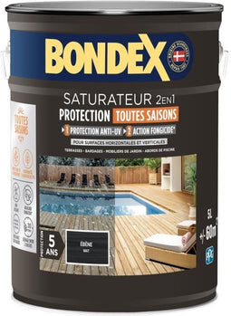 BONDEX 2 in 1 verzadiger - Anti-vergrijzing - Bestand tegen chloorwater - Mat ebbenhout - 5 L