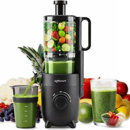 Safecourt Kitchen Slow Juicer - krachtige motor - RVS pre-cutter & cold-press technologie - zwart