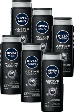 NIVEA MEN Active Clean Douchegel - 3-in-1 Shower Gel Met natuurlijk actief houtskool - Shampoo -