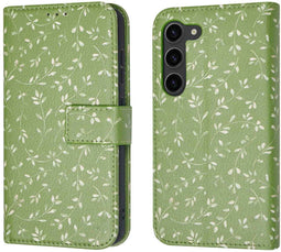 iMoshion Hoesje Geschikt voor Samsung Galaxy S23 Hoesje Met Pasjeshouder - iMoshion Design Bookcase smartphone - Groen / Green Flowers