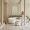 Riviera Maison San Remo Stool D70 Simply White - Polyester, Acryl, Rubberhout - Gewoon Wit - 72.0x72.0x43.0 cm