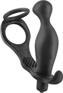 Blue Junker AP070 - Cockring met Vibrerende Buttplug - 16.5 x 3.5cm - Zwart