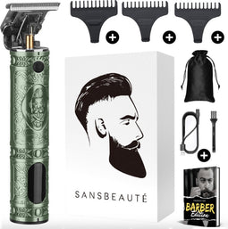 Sansbeauté® T-Blade Buddha Trimmer - Draadloze Baard- en Haartrimmer - 3 Opzetkammen - Green Platinum