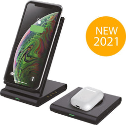 ExCorn Draadloze Oplader - 2-in-1 Qi Snellader voor iPhone Samsung Smart Watch en Airpods - Inclusief USB kabel