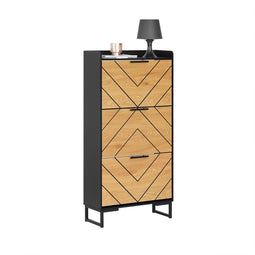 SoBuy FSR164-SCH - Schoenenkast - 3 kleppen - 62x24x125cm zwart/naturel