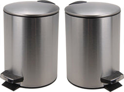 2x stuks pedaalemmers 3 liter van 17.5 x 23.5 cm mat RVS