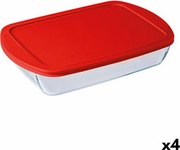 Rechthoekige lunchbox met deksel Ô Cuisine Cook&store Ocu Transparant Glas Siliconen 4,5 L (4 Stuks)