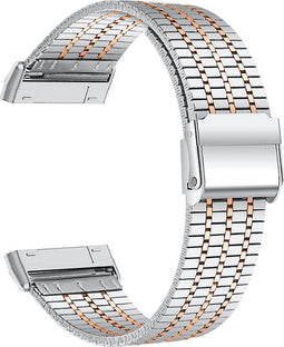 Metalen RVS Schakel Band Geschikt Voor Fitbit Versa 3, Sense - Zilver & Rosé Goud