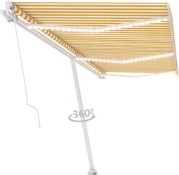 vidaXL - Luifel - handmatig - uittrekbaar - met - LED - 600x300 - cm - geel - en - wit