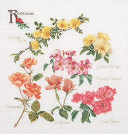 Thea Gouverneur - Borduurpakket met telpatroon - 3066 - Voorgesorteerde DMC Garens - Rozen - Linnen - 44 cm x 46 cm - DIY Kit