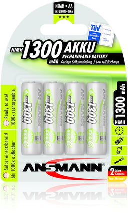 Ansmann AA - Batterijen - Ni-MH 1300mAh - 50,5mm x 14,5mm x 14,5mm