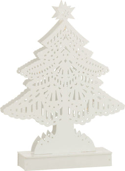 J-Line decoratie Kerstboom - hout - wit - large - LED lichtjes