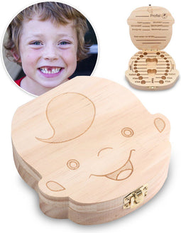 PEACE Tandendoosje - Houten Bewaardoosje voor Melktanden - Met Haarlokvakje - Licht bruin