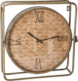 PTMD Steven bronskleurige klok metalen met geweven rotan vierkant maat in cm: 45 x 12 x 46 - Zwart