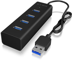 Icy Box IB-HUB1409-U3 - USB 3.0-hub - 4x USB 3.0 type-A tot 5 Gbit/s - Zwart
