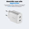 Faas USB C Oplader - Snellader 40W - 2x 20W Poort - 2 USB C Kabels 1.5m - Wit