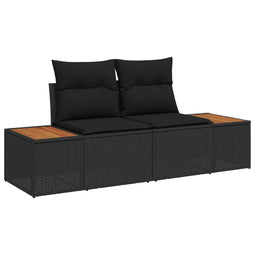 vidaXL - 2-Zits - Tuinbank - met - Kussens - Zwart - Poly - Rattan