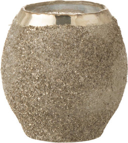 J-Line windlicht Frosty Rond - glas - zilver - small - 2 stuks