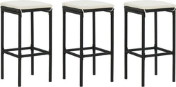 vidaXL - Barkrukken - met - kussens - 3 - st - poly - rattan - zwart