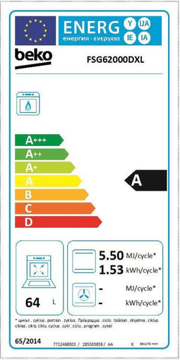 Gasfornuis BEKO FSG62000DXL 60 cm 64 L Roestvrij staal (4 Fornuizen)