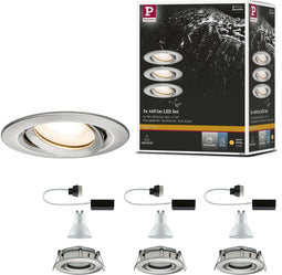 Paulmann Nova Plus - LED-Inbouwspots - Dimbaar - GU10 - Geborsteld staal (set van 3)