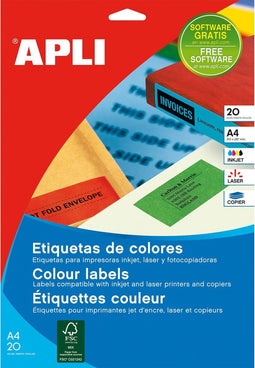 Printer Labels Apli Yellow 20 Sheets 210 x 297 mm