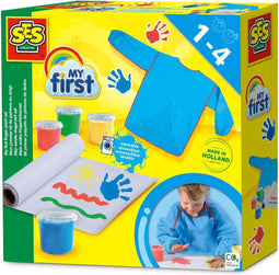 SES - My First - Mijn eerste vingerverf set - 4 kleuren verf (4x145ml) - inclusief verfschort en rol papier (2 meter) - hypoallergeen - makkelijk uitwasbaar