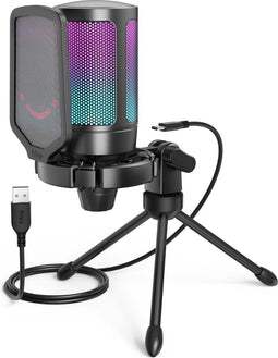 FIFINE A6V - USB RGB Streaming Microfoon met Standaard - Gaming - Podcast - Geschikt voor PS5