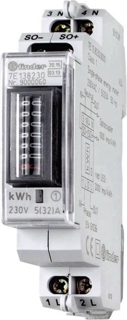 Finder 7E.13.8.230.0010 kWh-meter 1-fase Mechanisch 32 A Conform MID: Ja 1 stuk(s)