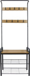 ERRO Kapstok - Garderoberek - 9 haken - 72x34x183cm - Mat zwart met houtaccenten