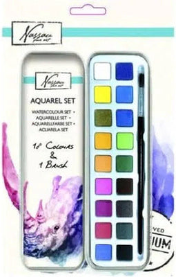 Aquarelverf Nassau Art blik à 18 napjes en penseel - 12 stuks