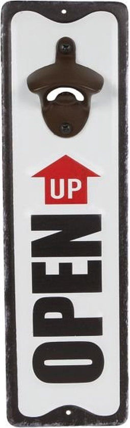 Bieropener Open Up zwart/wit metaal 10,5x36x3,5 cm.