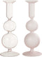 J-Line kaarshouder Ballen - glas - transparant/lichtroze - 2 stuks