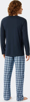 Schiesser Comfort Fit - Heren Pyjamaset - Lange mouwen V-hals - Donkerblauw