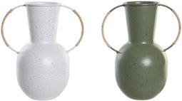 Vaas DKD Home Decor 20 x 13 x 24 cm Metaal Terra cotta Wit Groen (2 Stuks)