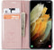 Hoes Geschikt voor Samsung S21 Ultra Hoesje Bookcase met Anti Skim Bescherming - Pasjes RFID Beschermd Cover - Roze Goud - Luxe Telefoonhoesje Wallet Case Pasjeshouder PU Leder