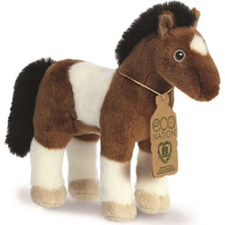 Aurora Pluche knuffeldier paard - eco nation knuffel - bruin/wit - 28 cm - Boerderijdieren thema