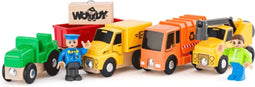 Woody - Bedrijfsvoertuigen set - Houten speelgoedauto's met figuren - Multi (set van 5)