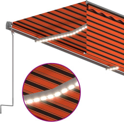 vidaXL - Luifel - handmatig - uittrekbaar - rolgordijn - LED - 5x3 - m - oranje - bruin